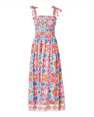 Yumi' Multicolour Ikat Print Maxi Viscose Sun Dress - Red