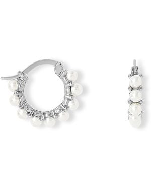 Pearls of the Orient Online Gratia Sterling Huggie Hoop Earrings With Delicate Mother Of Pearl Beads - Metallic