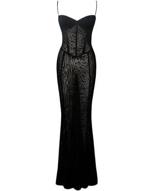 Miss Circle New York Ulani Burnout Velvet Detail Mesh Maxi Dress - Black