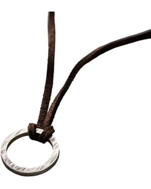 Posh Totty Designs Sterling Textured Quote Ring Leather Necklace - Black
