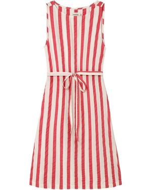 Thinking Mu Striped Seersucker Bow Cecile Dress - Red