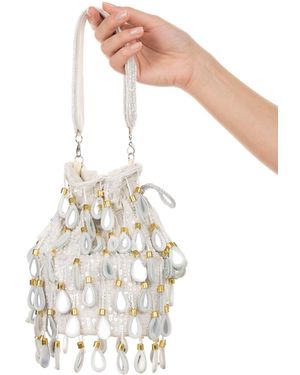 Pode Keisha Ivory Embellished Drawstring Bag - White