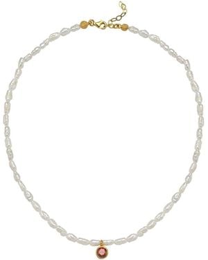 LINYA JEWELLERY Cosmic Small Pearl Zodiac Necklace Birthstone - Metallic