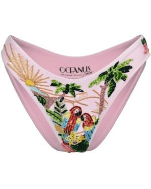 Oceanus Charli Embellished Premium Tropical Bikini Bottom - Pink