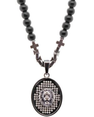 Ebru Jewelry Onyx Lion Beaded Long Necklace - Metallic
