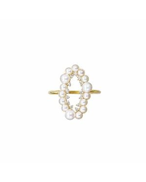 Agora Jewellery Juliet 14K Diamond Pearl Ring - Metallic