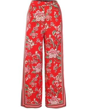 Raishma Floral Wide-Leg Viscose Crepe Trousers - Red