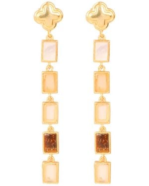 Lila Rasa Neutrals Rectangular Earthy Tone Drop Clover Stud Earring - Metallic