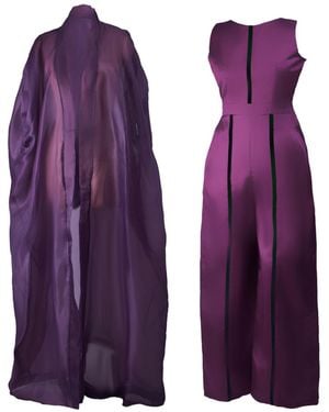 Spring Stitches Dinma Mikado Jumpsuit & Organdie Kimono Set - Purple