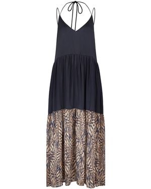 Traffic People A Little Breeze Animal Print Tiered Ithaca Maxi Dress - Blue