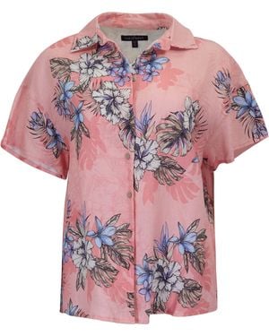 lords of harlech Lara Exotic Floral Coral Linen Printed Shirt - Pink
