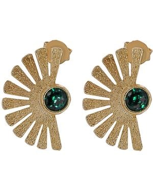 Ebru Jewelry Sterling Plated Jade Gemstone Cleopatra Earring - Metallic