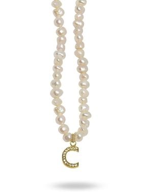 LINYA JEWELLERY Mono Letter Pearl Necklace C - Metallic