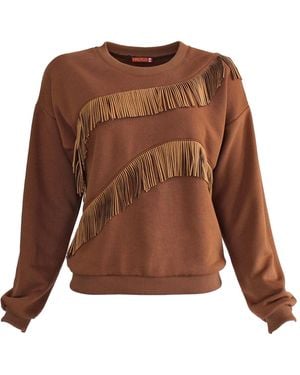 Lalipop Design Sweatshirt With Fringe Details - Brown