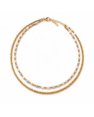 Nuvv Collection Pastel Beaded Layered Necklace Set - Metallic