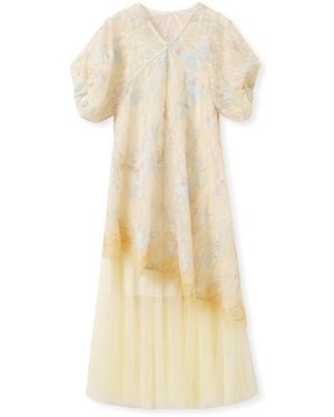 Jiaying Wang Wjy Studio London Embroidered Cream Lace Floral Wedding/ Vacation Dress - Yellow