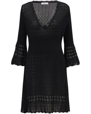Peraluna Yoho Openwork V-Neck Knit Mini Dress - Black