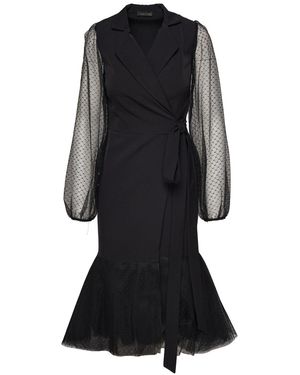 concept A trois Wrap Blazer Dress With Long Tulle Sleeves - Black