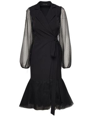 concept A trois Wrap Blazer Dress With Long Tulle Sleeves - Black