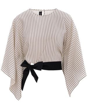 Larisa Dragna Neutrals Striped Kimono Top With Tie Belt Milo - Grey
