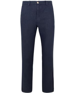 Haris Cotton Linen Trousers With Back Cargo Pockets Marine - Blue
