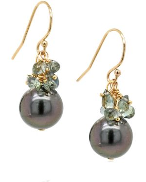 Lori Kaplan Design Tahitian Pearl With Sapphire Earrings - Metallic