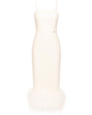 Nissa Feather-Trimmed Sequined Midi Dress - White