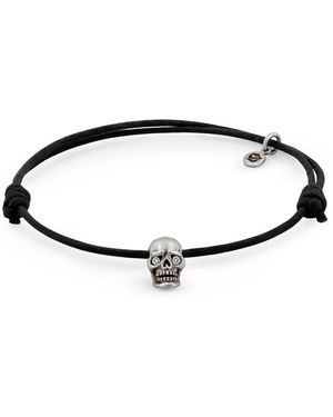 Snake Bones Skull Bracelet Oxidized Silver Diamond Eyes - Black