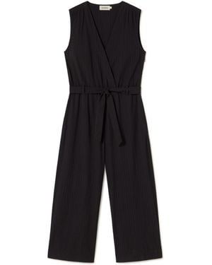 Thinking Mu Waist Bow Crossed Seersucker Winona Jumpsuit - Black