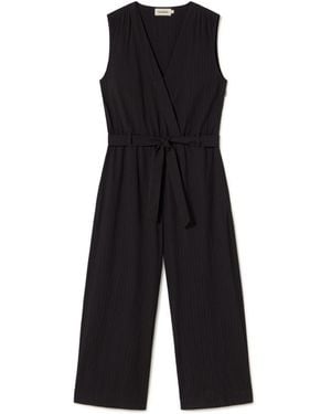 Thinking Mu Waist Bow Crossed Seersucker Winona Jumpsuit - Black