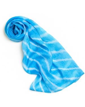 Silk and Bears Aqua Wave Shibori Silk Scarf – Hand-Dyed Mulberry Silk Shawl, Beach & Resort Wrap - Blue