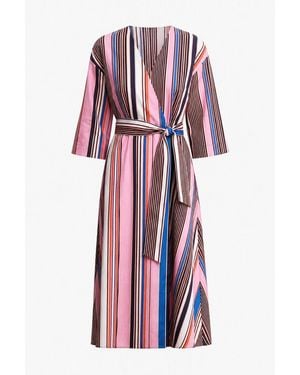 Exquise Double Breasted Tie Waist Striped Dress - Red