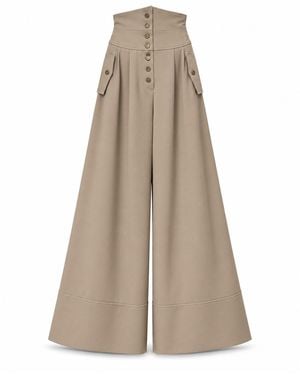 Julia Allert Neutrals High-Waisted Button-Front Wide-Leg Pants - Natural