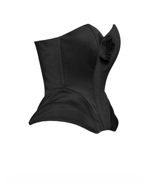 Benedetto Sculptural Corset With Handmade Flower Brooch - Black