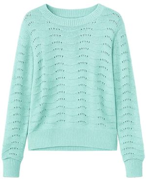 Yumi' Aqua Wave Metallic Thread Relaxed Jumper - Blue