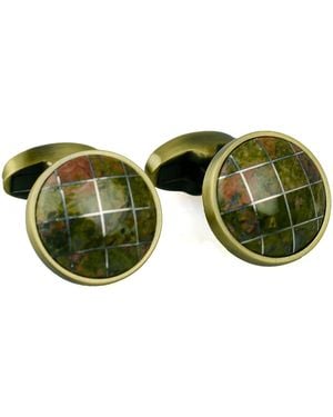 DAVID WEJ Round Patterned Cufflinks – - Green