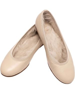 Fursho Neutrals Classic Shearling-Lined Ballerinas - Natural