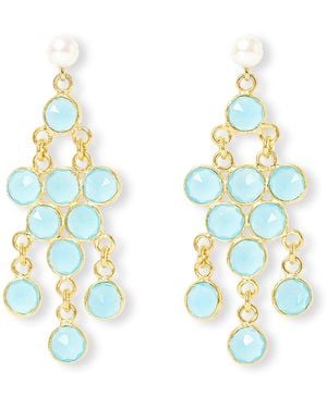 Pearls of the Orient Online Clara Cultured Freshwater Pearl Earrings & Aqua Chalcedony Chandelier Earrings - Blue