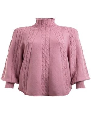 Saachi Turtleneck Jumper Cable Knit Light Poncho - Purple