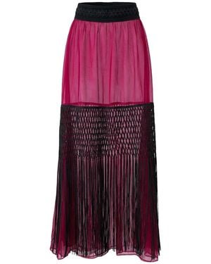 L2R THE LABEL Embellished Burgundy Organza Tiered Sheer Skirt - Purple