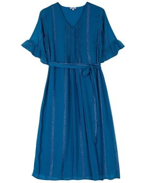 Niza Short Printed Dress With Long Sleeves And Front Closure - Blue