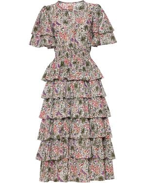 Carolina Benoit Palm Springs Clinched Waist Dress Aqua Print - Pink