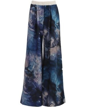 Julia Allert Wide-Leg Abstract Print Trousers With Contrasting Waistband - Blue