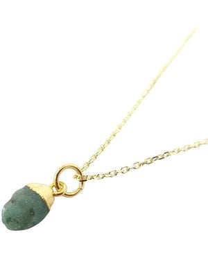 Harfi Raw Emerald Plated May Birthstone Necklace - Metallic