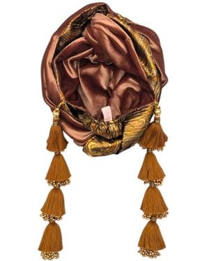 Julia Clancey Cocoa Brocade & Velour Reversible Dorado Turban - Brown
