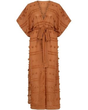 Lilamie Capri Sleeveless Belted Waist Summer Duster-Brick - Brown