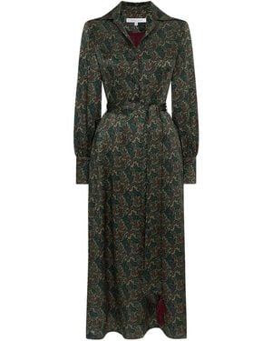 Really Wild Clothing Hawthorn Silk Open Neck Shirt Dress - Green