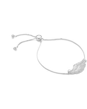 Seven Saints Angel Wing Bolo Friendship Bracelet, Rhodium Over Sterling - Metallic