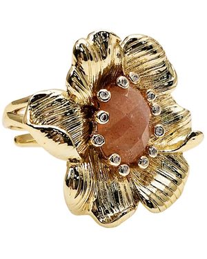 Farra Flower With Moonstone Setting Cocktail Ring - Metallic