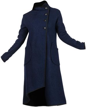 Nikka Place Boiled Wool Winter Cardigan Coat With Buttons And Pockets - Blue
